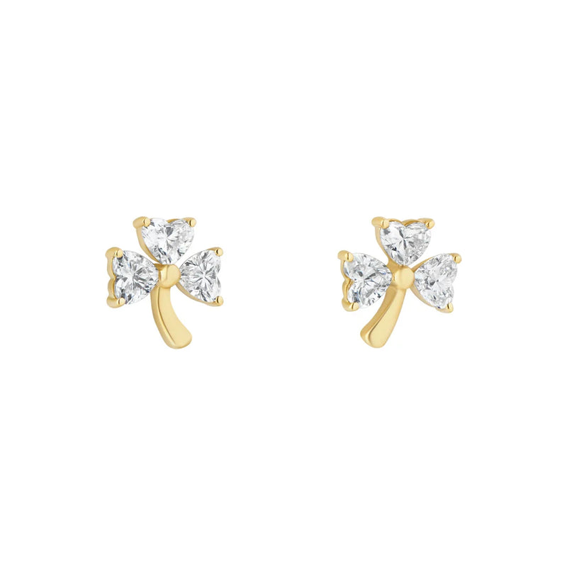 Lab Diamond Gold Shamrock Earrings