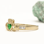 Ladies Gold Claddagh Ring With Created Emerald