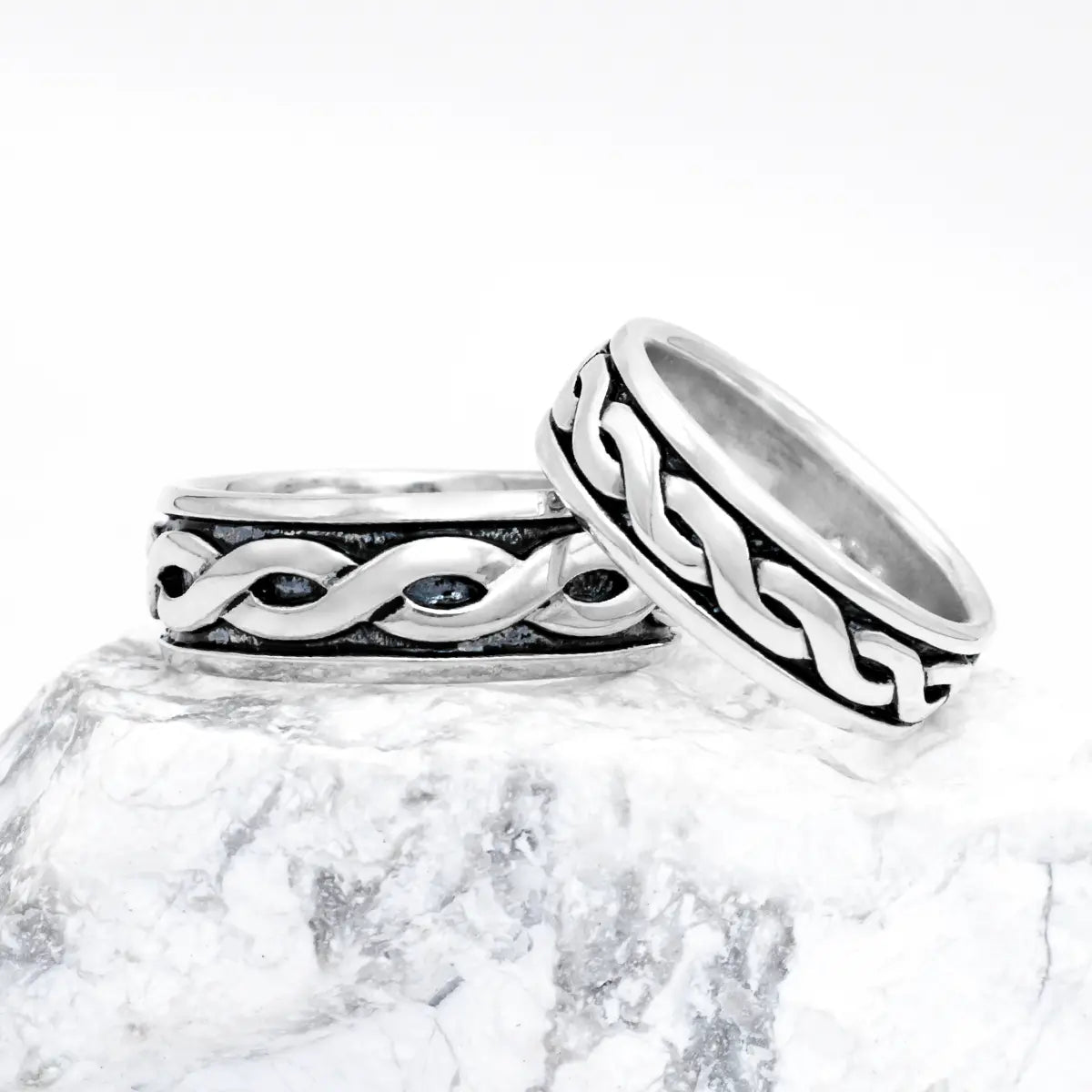 Ladies And Gents Oxidized Sterling Silver Celtic Knot Ring Set
