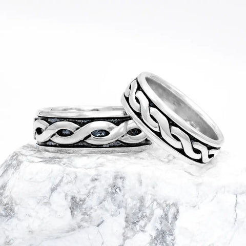 Ladies And Gents Oxidized Sterling Silver Celtic Knot Ring Set