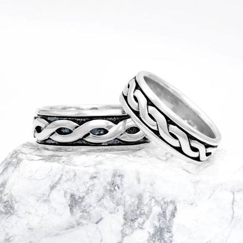 Ladies And Gents Oxidized Sterling Silver Celtic Knot Ring Set