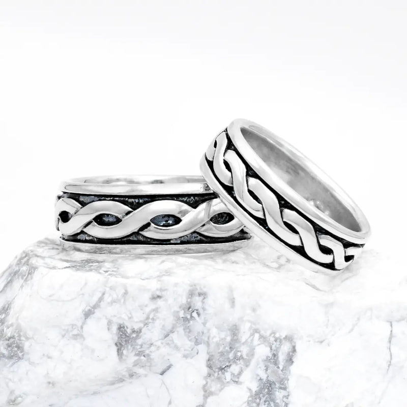 Ladies And Gents Oxidized Sterling Silver Celtic Knot Ring Set