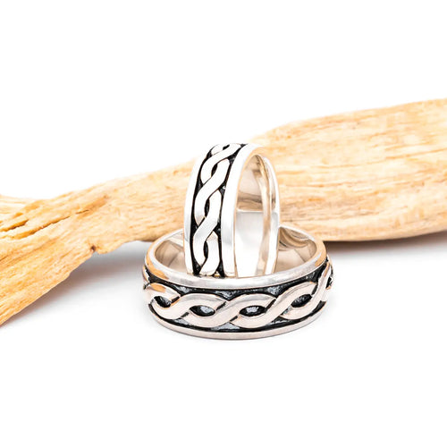 Ladies And Gents Oxidized Sterling Silver Celtic Knot Ring Set
