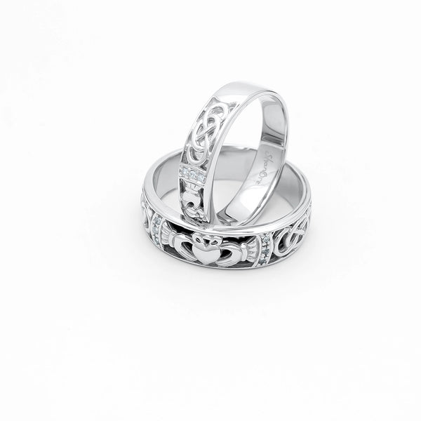 Ladies And Gents Diamond Claddagh Celtic Knot Wedding Ring Set