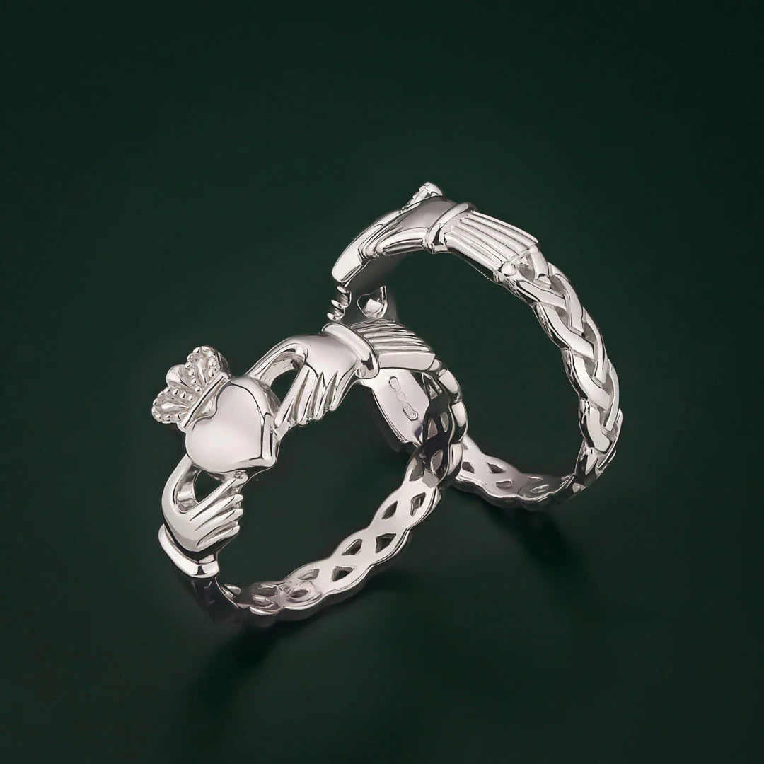 Sterling Silver Claddagh Ring With Celtic Weave Band – view 2