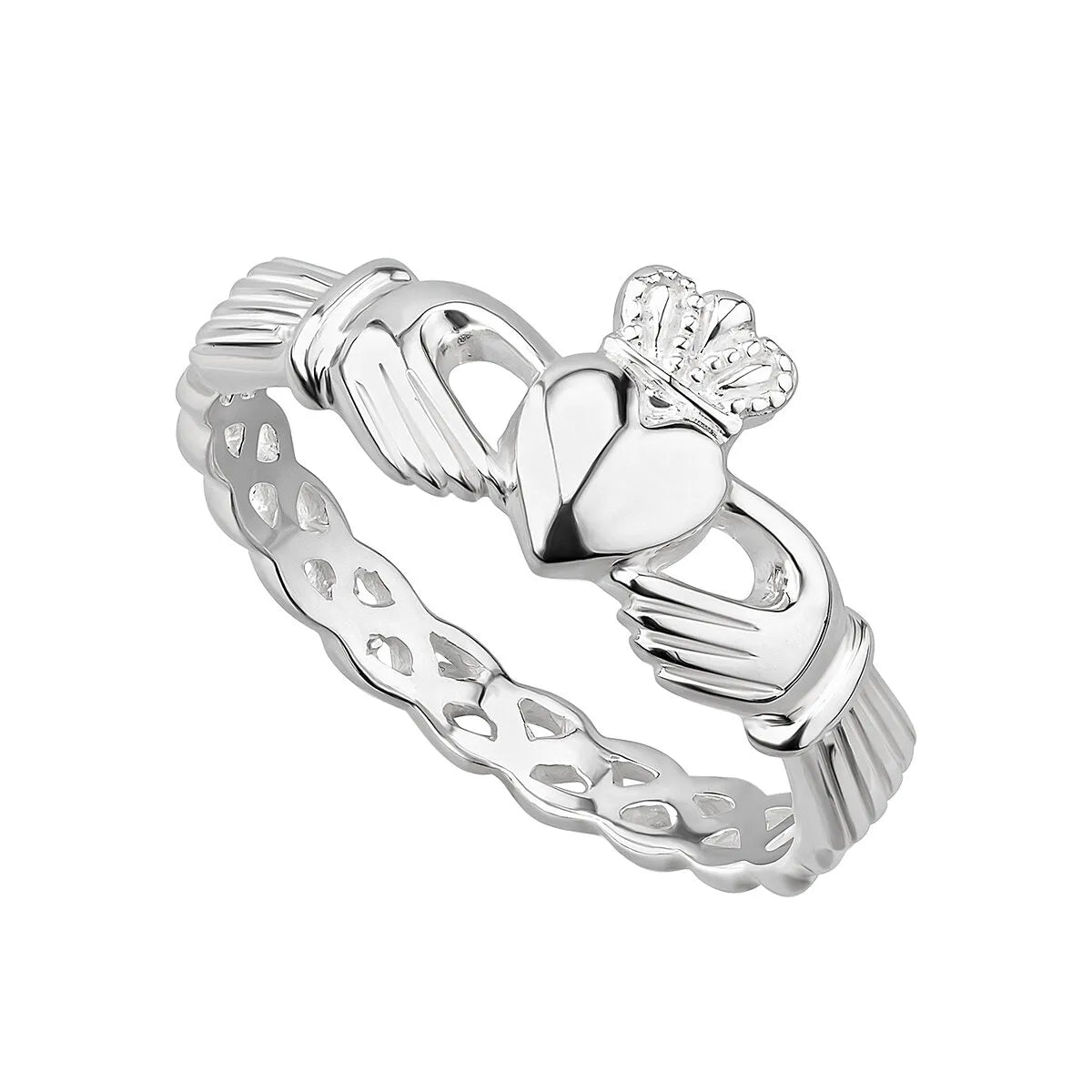 Sterling Silver Claddagh Ring With Celtic Weave Band – view 3