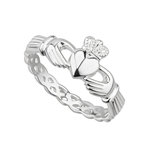 Sterling Silver Claddagh Ring With Celtic Weave Band