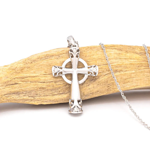 White Gold Diamond Celtic Cross Necklace