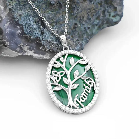 Sterling Silver Malachite Tree of Life Pendant