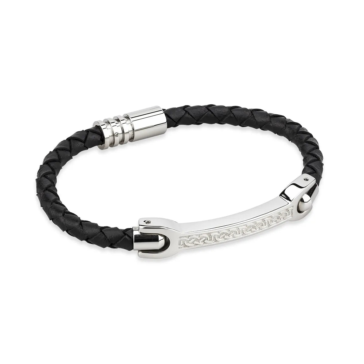 Gents Steel Celtic Leather Bracelet – view 4