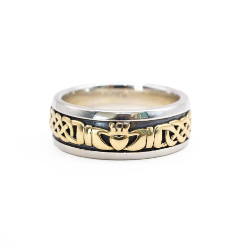Mens Gold And Silver Claddagh Celtic Ring