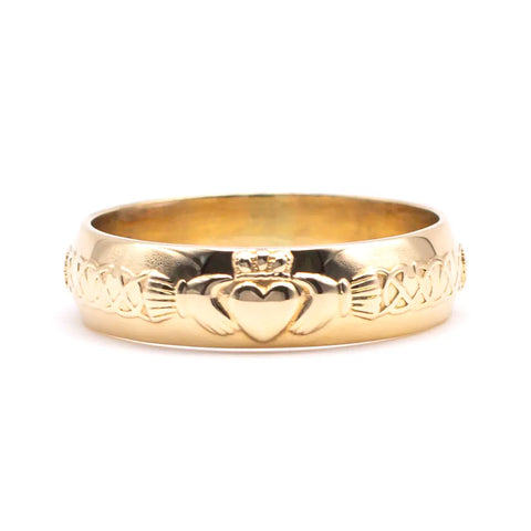 Men's Gold Claddagh Celtic Wedding Band