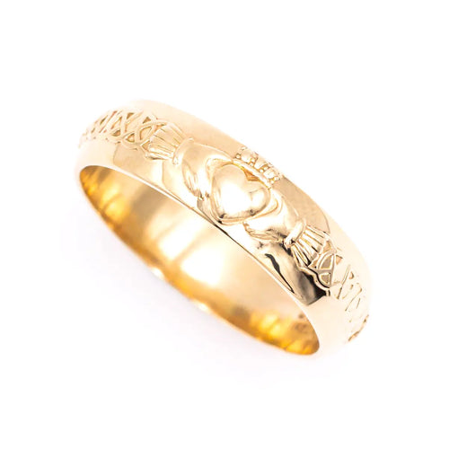 Men's Gold Claddagh Celtic Wedding Band