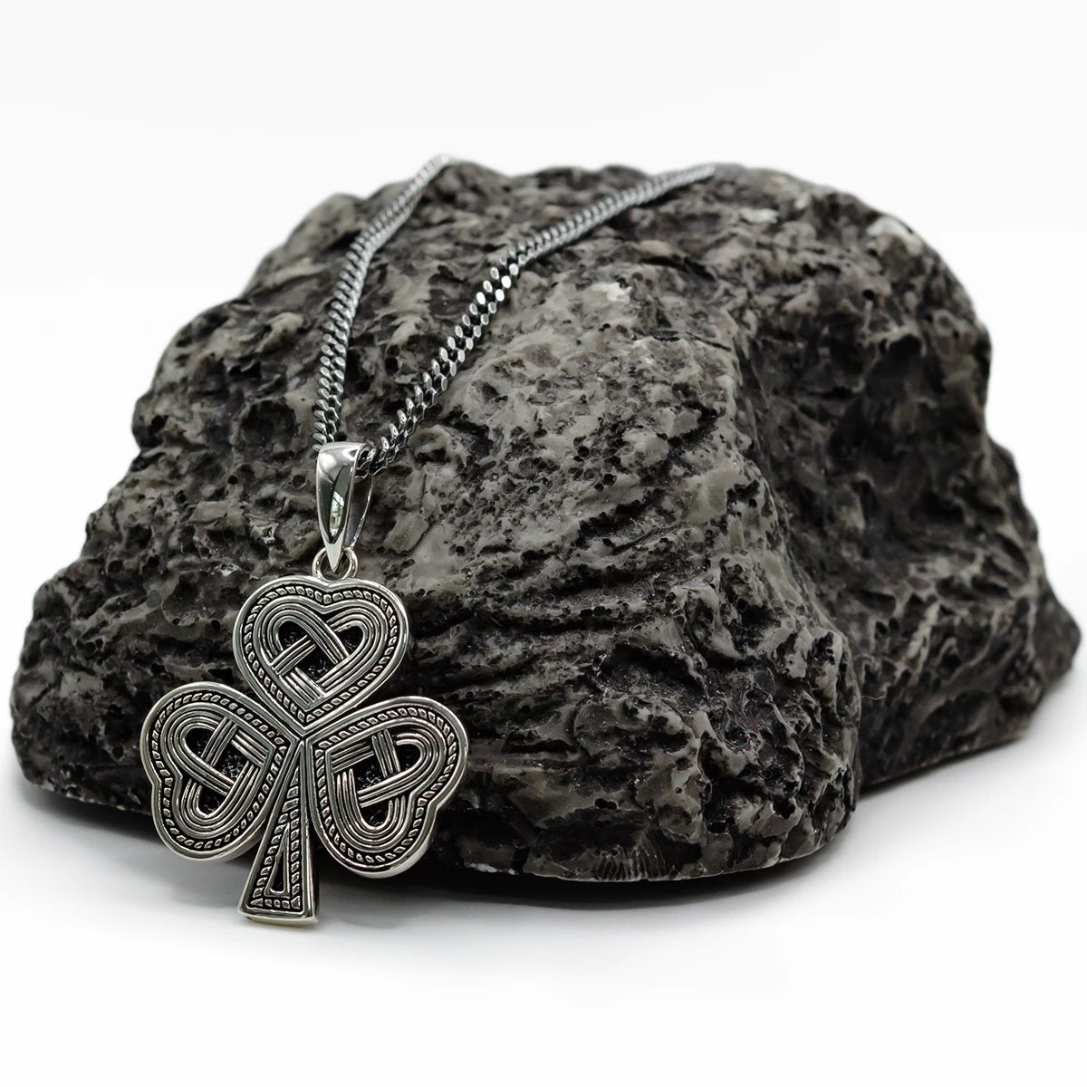 Mens Oxidized Sterling Silver Shamrock Pendant – view 5
