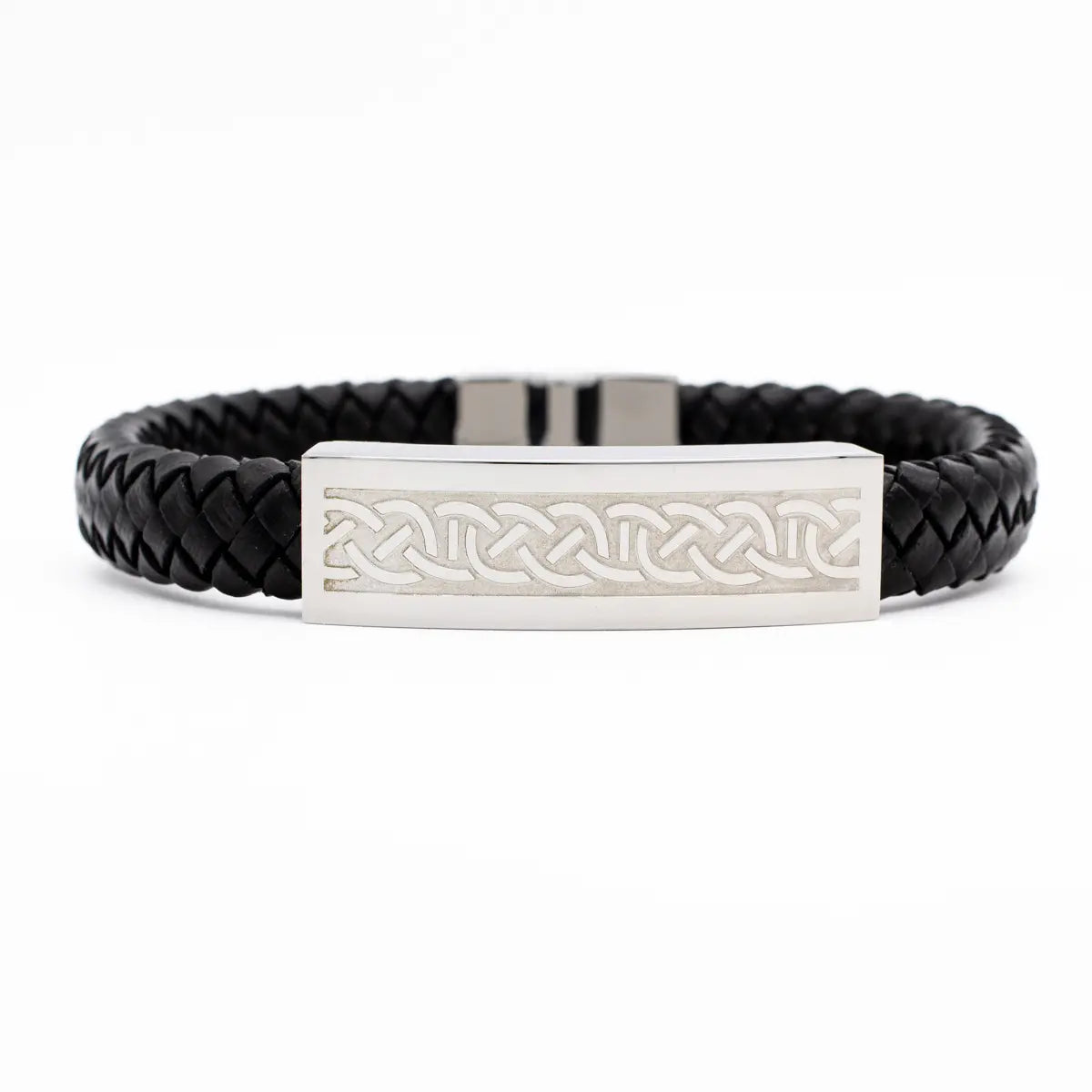 Mens Steel Celtic Black Leather Bracelet