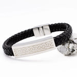 Mens Steel Celtic Black Leather Bracelet