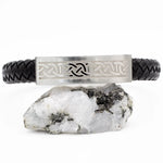 Mens Steel Celtic Black Leather Bracelet