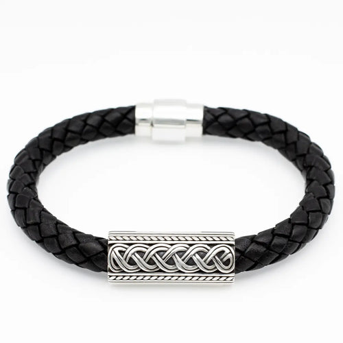 Mens Sterling Silver Celtic Leather Bracelet