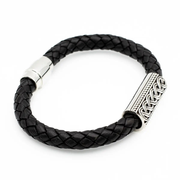 Mens Sterling Silver Celtic Leather Bracelet