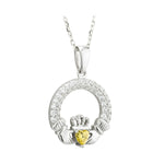 Sterling Silver Claddagh Birthstone Necklace