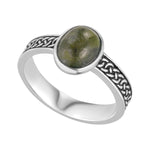 Oxidized Silver Connemara Marble Celtic Knot Ring
