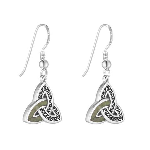 Oxidized Silver Connemara Marble Trinity Knot Earrings