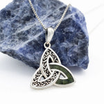 Oxidized Silver Connemara Marble Trinity Knot Necklace