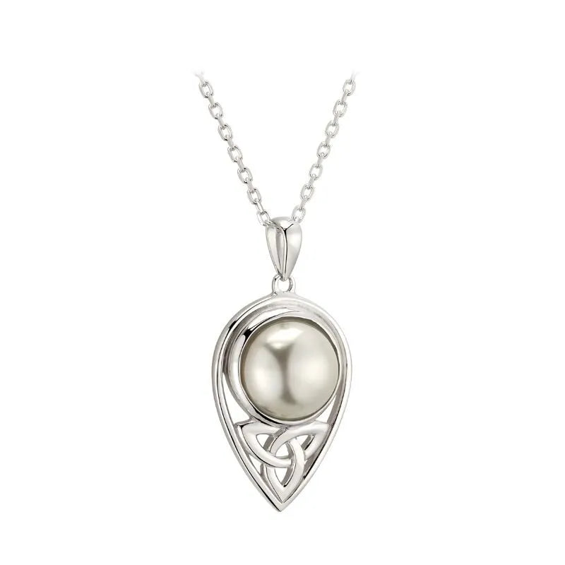 Silver Trinity Knot Pearl Necklace