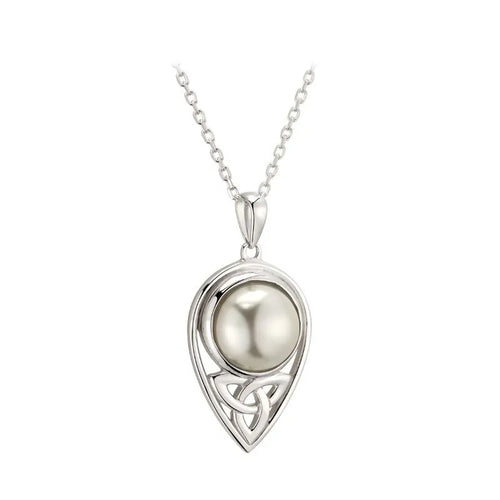 Silver Trinity Knot Pearl Necklace