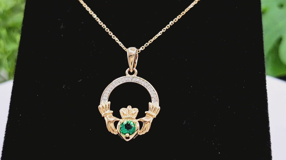 Emerald Diamond Claddagh Pendant