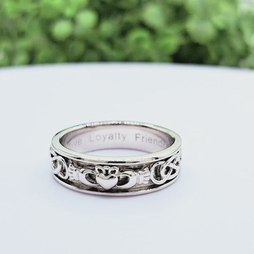Ladies Silver Claddagh Celtic Wedding Ring