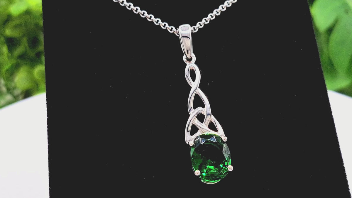 Silver Green Cubic Zirconia Trinity Knot Pendant