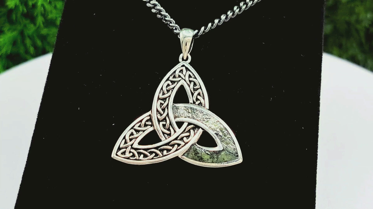 Men's Oxidized Silver Connemara Marble Trinity Knot Necklace