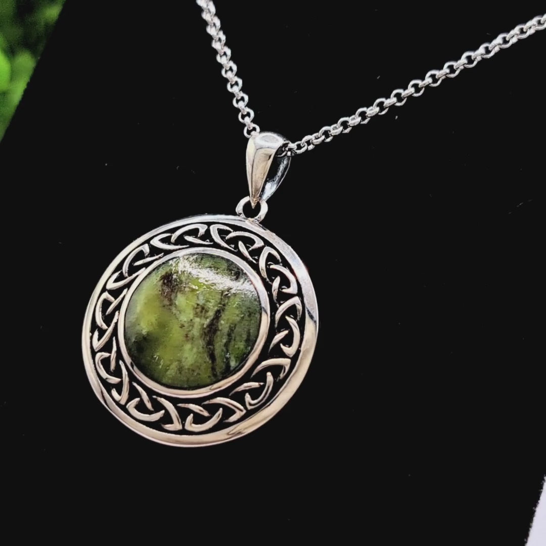 Silver Connemara Marble Round Celtic Knot Pendant