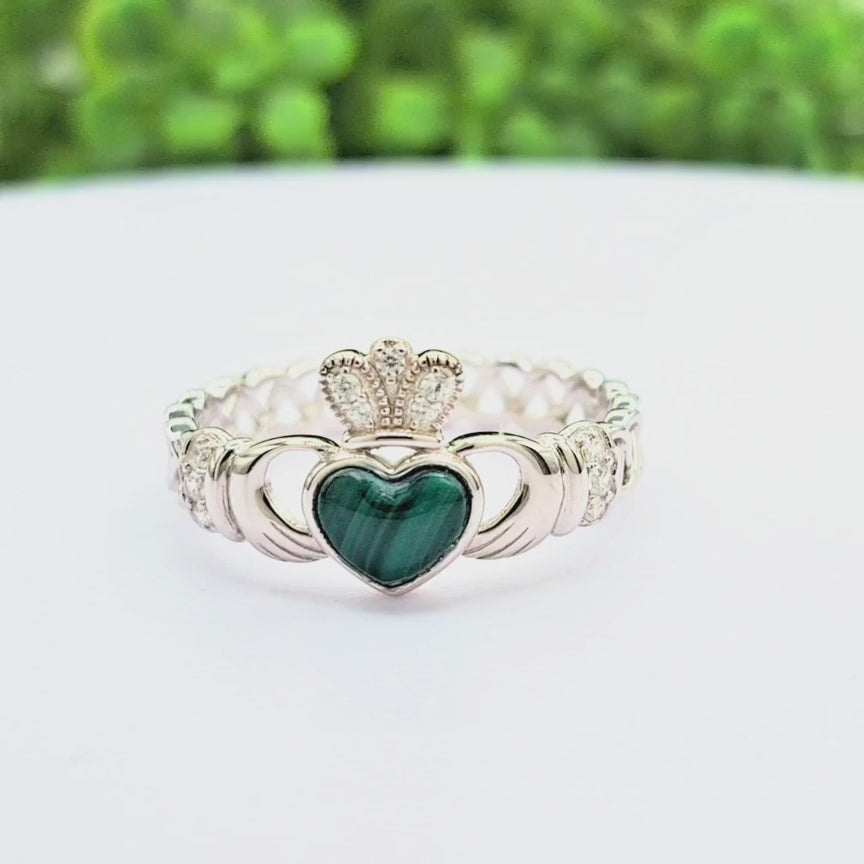 Silver Malachite Claddagh Ring