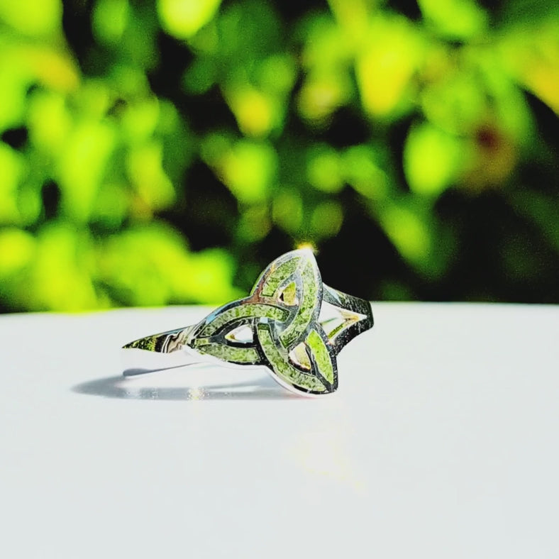 Silver Connemara Marble Trinity Knot Ring