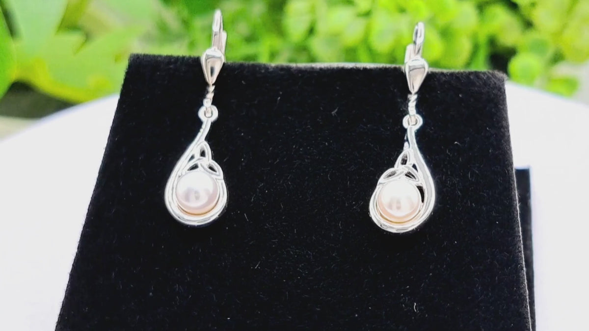 Sterling Silver Trinity Knot Drop Earrings With Freshwater Pearls