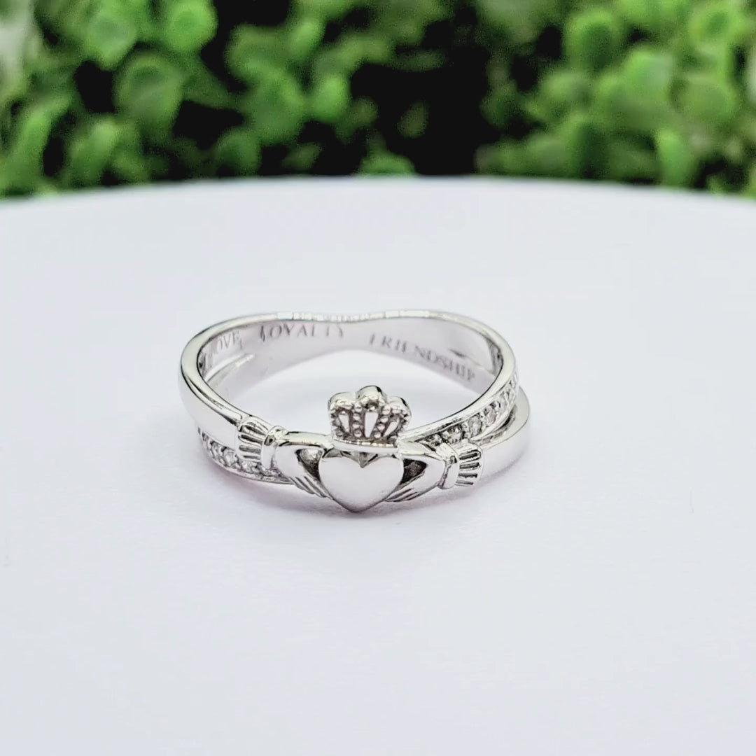 Silver Claddagh Kiss Ring With Cubic Zirconia