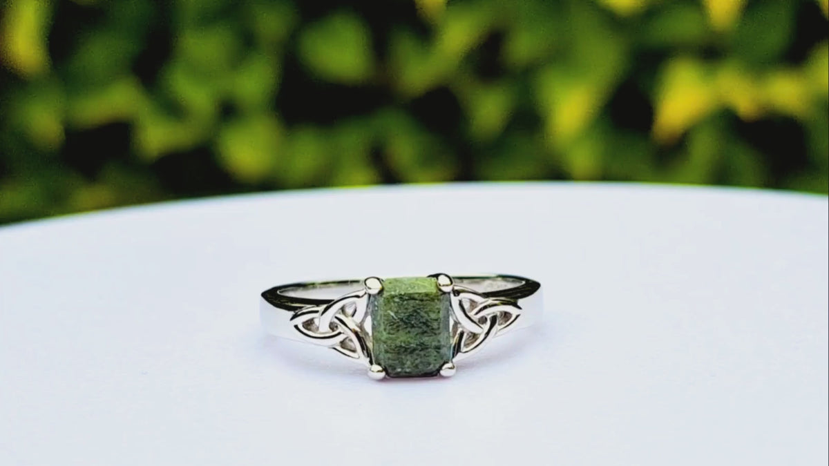 Sterling Silver Trinity Knot Ring With Connemara Marble