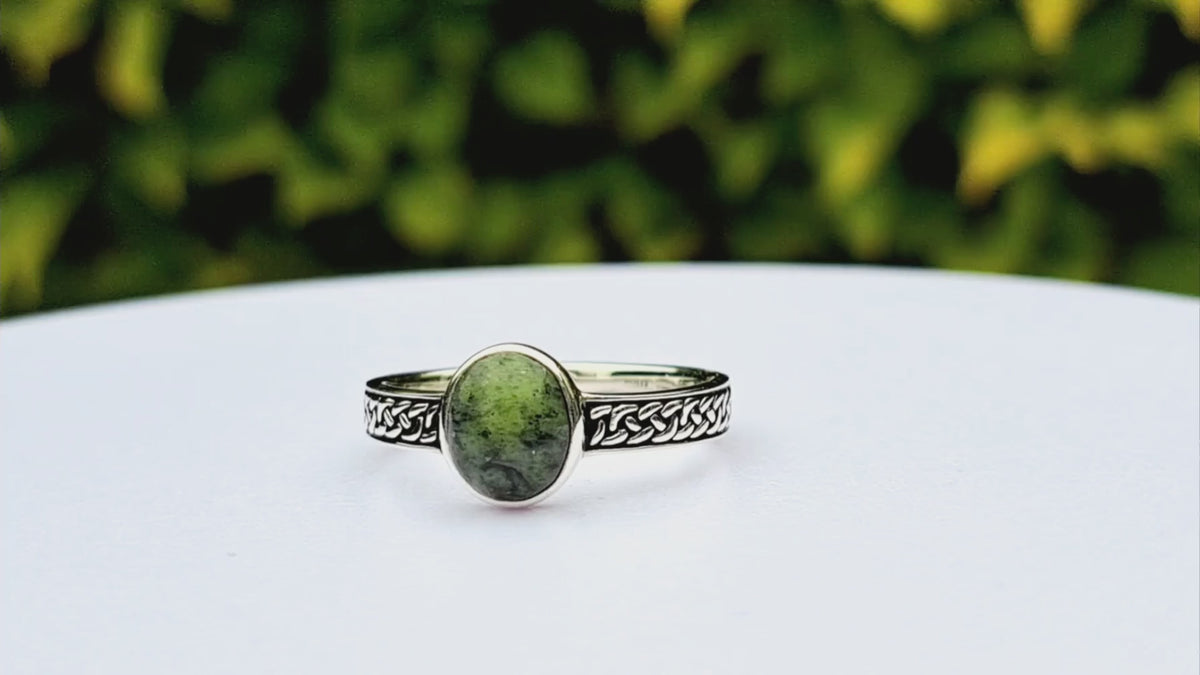 Oxidized Silver Connemara Marble Celtic Knot Ring