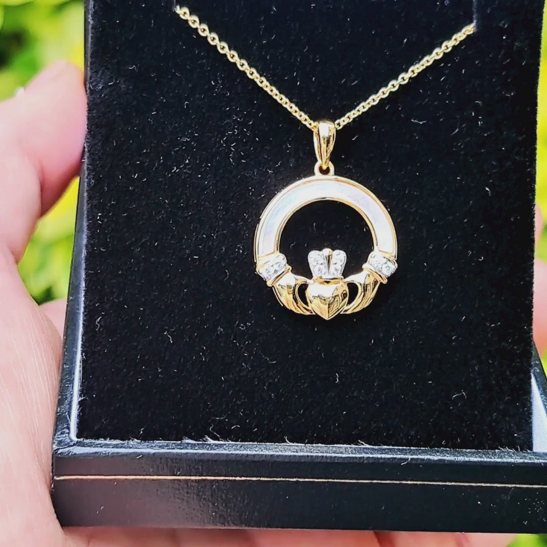 14k Gold Vermeil Mother of Pearl Claddagh Pendant