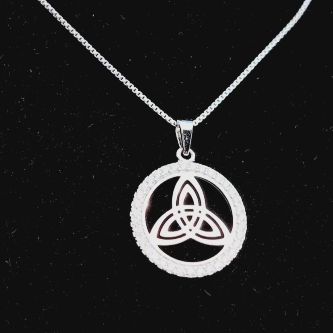 Sterling Silver Round Trinity Knot Pendant With Cubic Zirconia