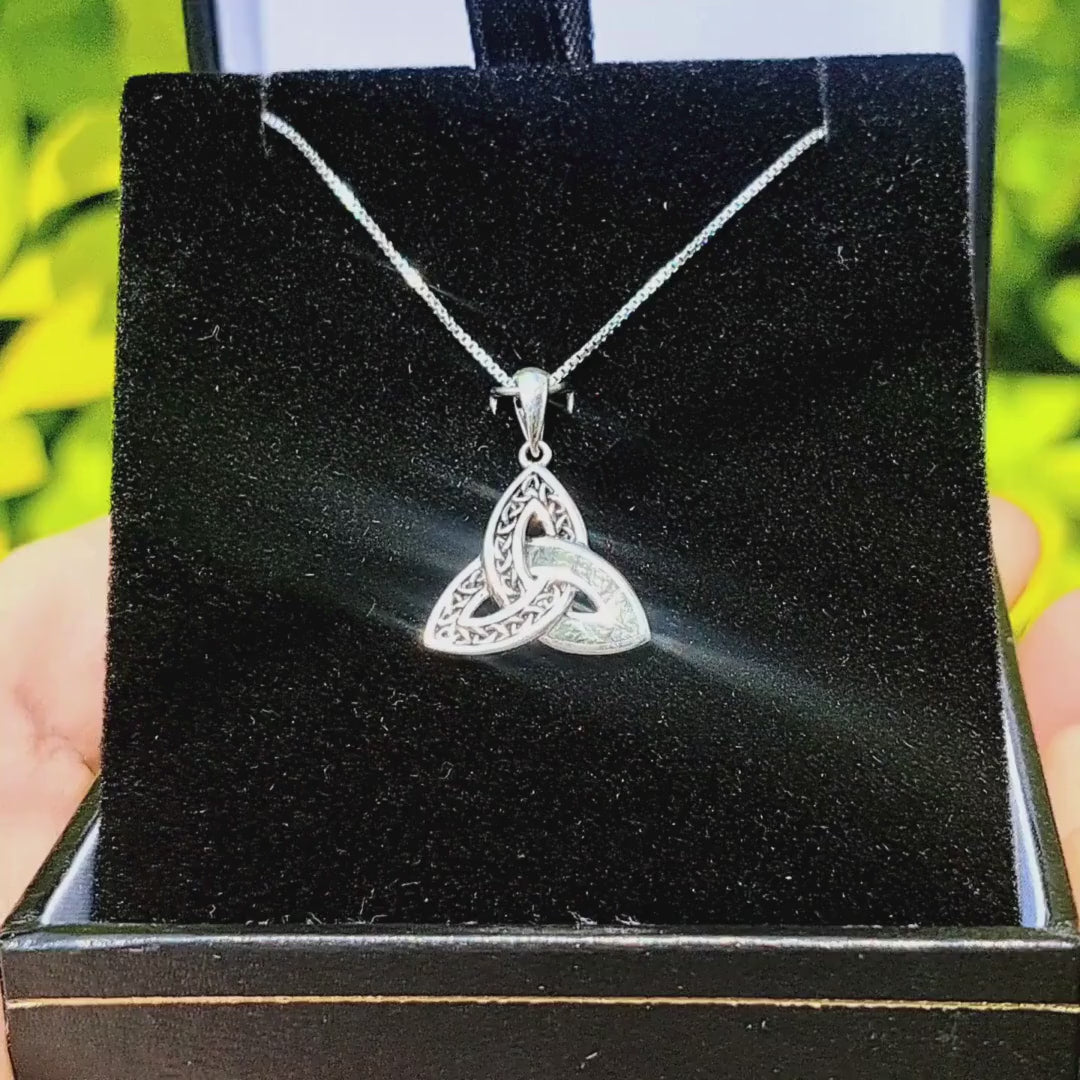 Oxidized Silver Connemara Marble Trinity Knot Necklace