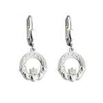 Silver Claddagh Drop Earrings With Celtic Knotwork