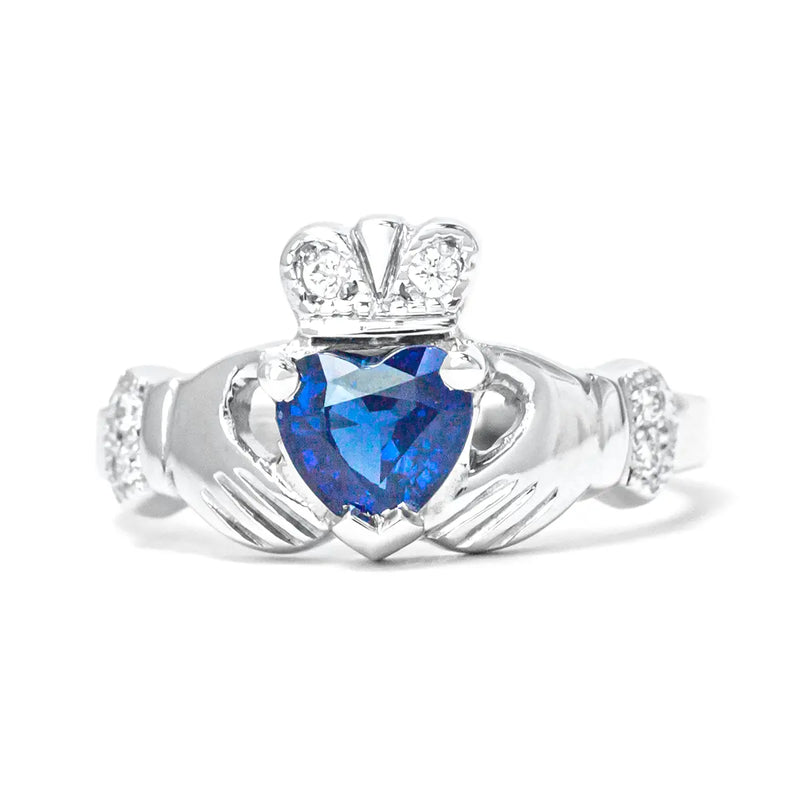 Claddagh Wedding Ring Set Adorned With Heartshaped Gemstone And Diamonds