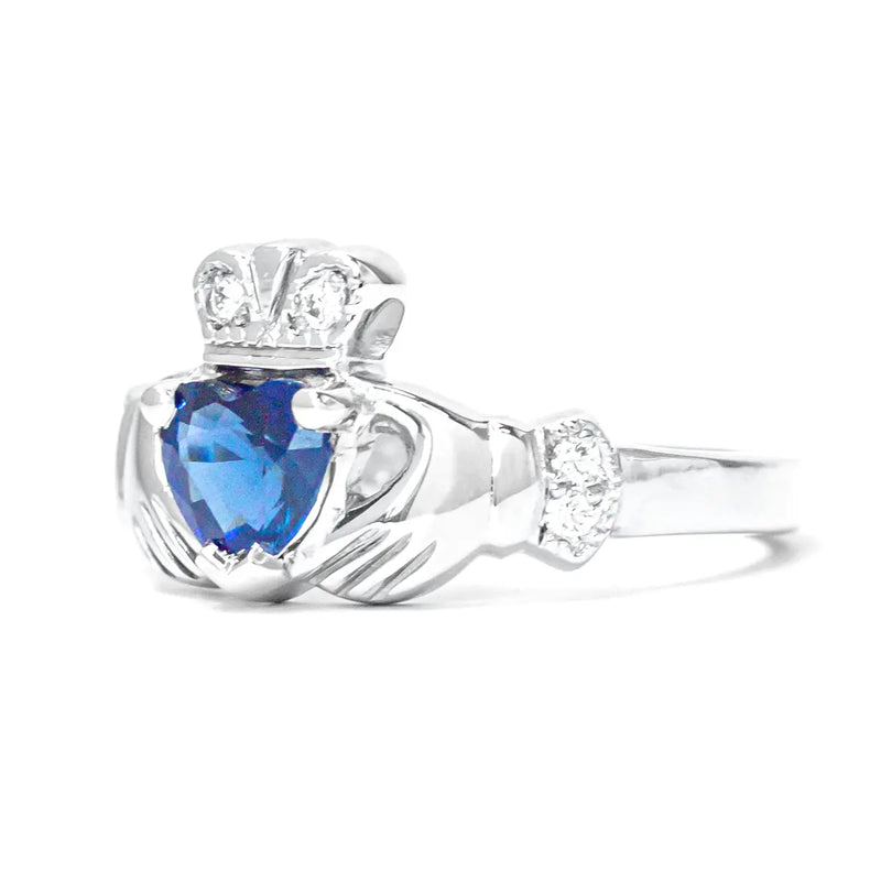 Claddagh Wedding Ring Set Adorned With Heartshaped Gemstone And Diamonds
