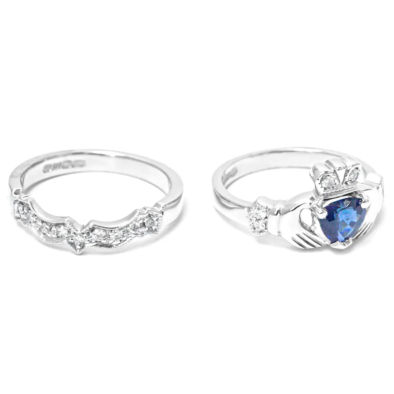 Claddagh Wedding Ring Set Adorned With Heartshaped Gemstone And Diamonds