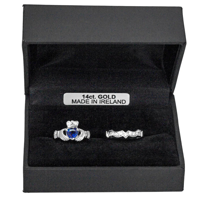 Claddagh Wedding Ring Set Adorned With Heartshaped Gemstone And Diamonds