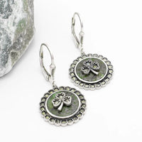 Connemara Marble Sterling Silver Marcasite-studded Shamrock Earrings