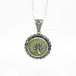 Silver Connemara Marble Marcasite-studded Shamrock Pendant